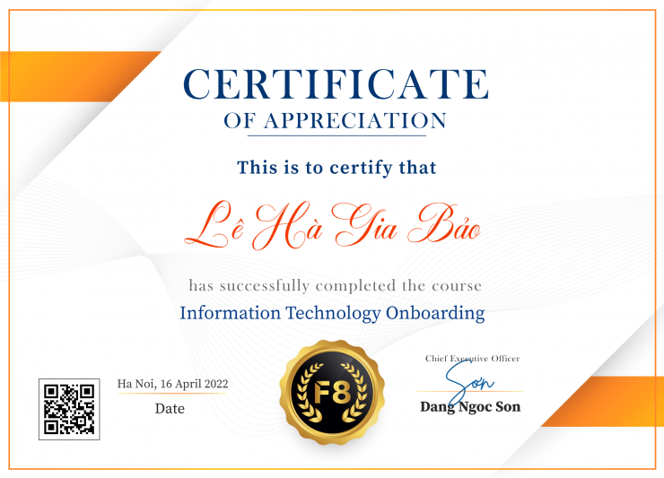 Information Technology Onboarding Certificate Lê Hà Gia Bảo F8